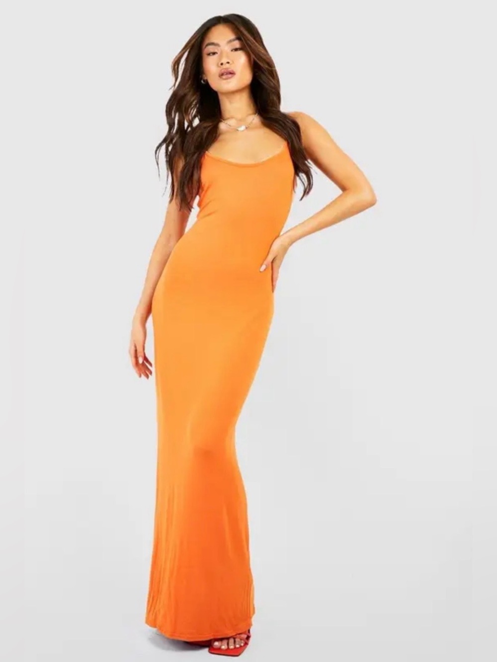Spaghetti Strap Maxi Dress with open back in Burnt Orange